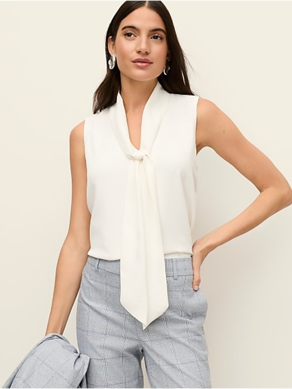 Ann Taylor Ivory Sleeveless Tie-Neck Camisole